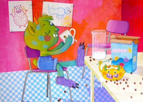 Offrez une lecture unique avec "Journal d'un petit monstre". Ce kamishibaï emmène les enfants à la découverte du quotidien d'un adorable monstre, par exemple au petit déjeuner