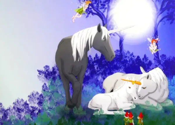 Lecture jeunesse : Petite Corne en kamishibaï. Une licorne magique découvre le monde des humains. Un conte enchanté pour enfant.