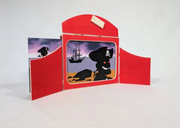 Sublime butaï Kamishibai rouge, fabrication artisanale française. L'outil idéal pour des histoires captivantes et des spectacles vivants.