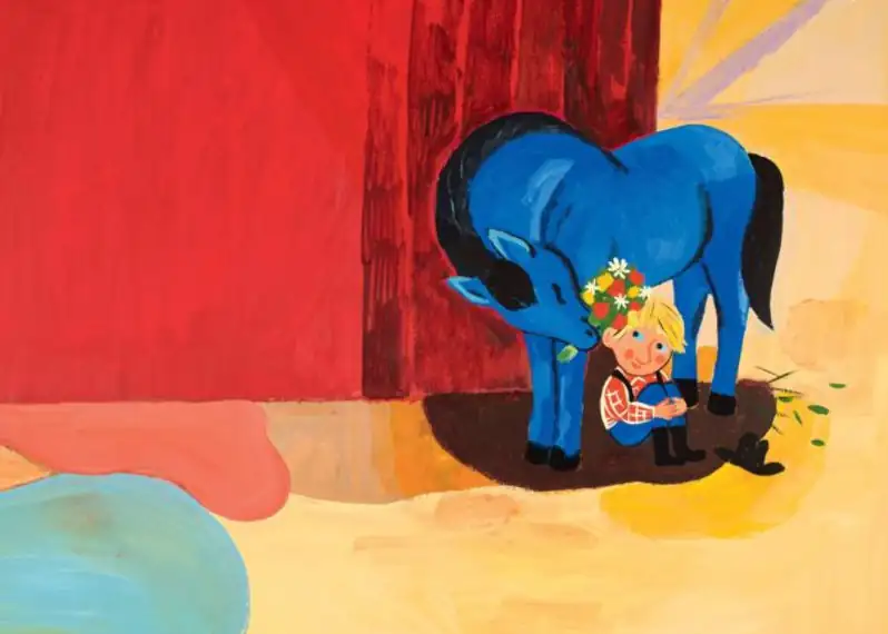 L'art abstrait de Franz Marc s'invite en kamishibaï ! Le petit cheval bleu, une histoire de couleurs et de peinture pour enfant.