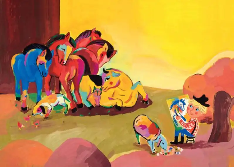 Le petit cheval bleu : ce kamishibaï enfant est une peinture vivante. L'art des couleurs et de Franz Marc pour la lecture.