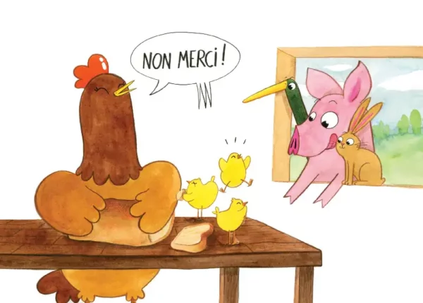 Ce conte trilingue (anglais, allemand) met en scène La petite poule rousse. Une histoire sur l'amitié pour votre enfant et votre butai.