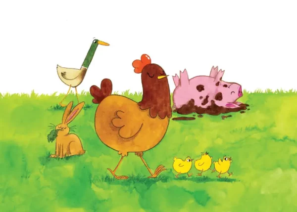 Le célèbre conte de La petite poule rousse enfin en kamishibaï ! Une histoire trilingue pour enfant sur l'aide et le partage.