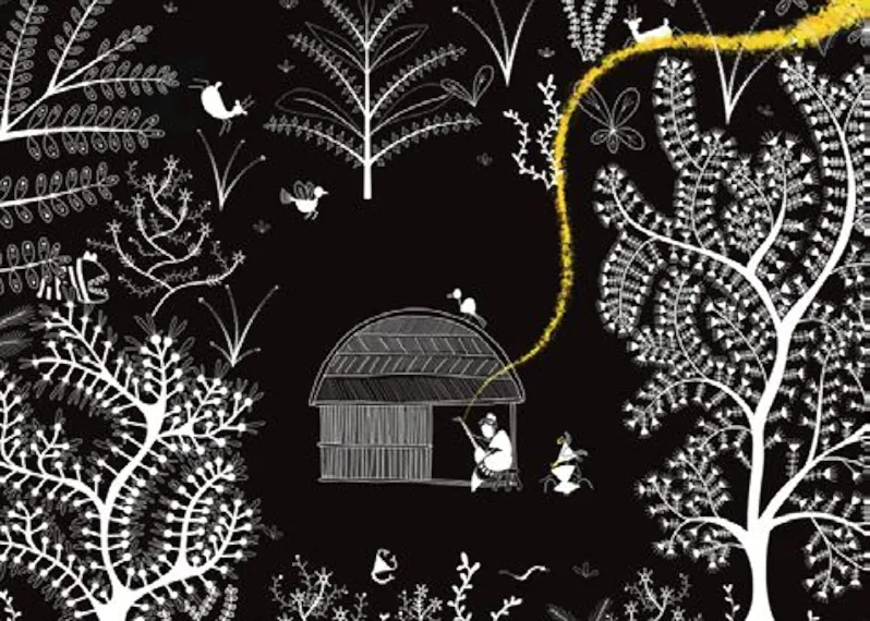 Lecture jeunesse : Toum et Dala en kamishibaï. Une histoire inspirée de l'Inde, de l'art Warli et d'une belle aventure autour de la musique.