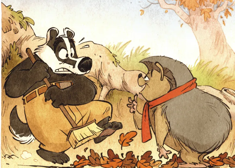 L'automne de Monsieur Grumpf utilise des cases pour raconter l'histoire. Un kamishibai bd idéal pour un projet d'école avec les enfants.